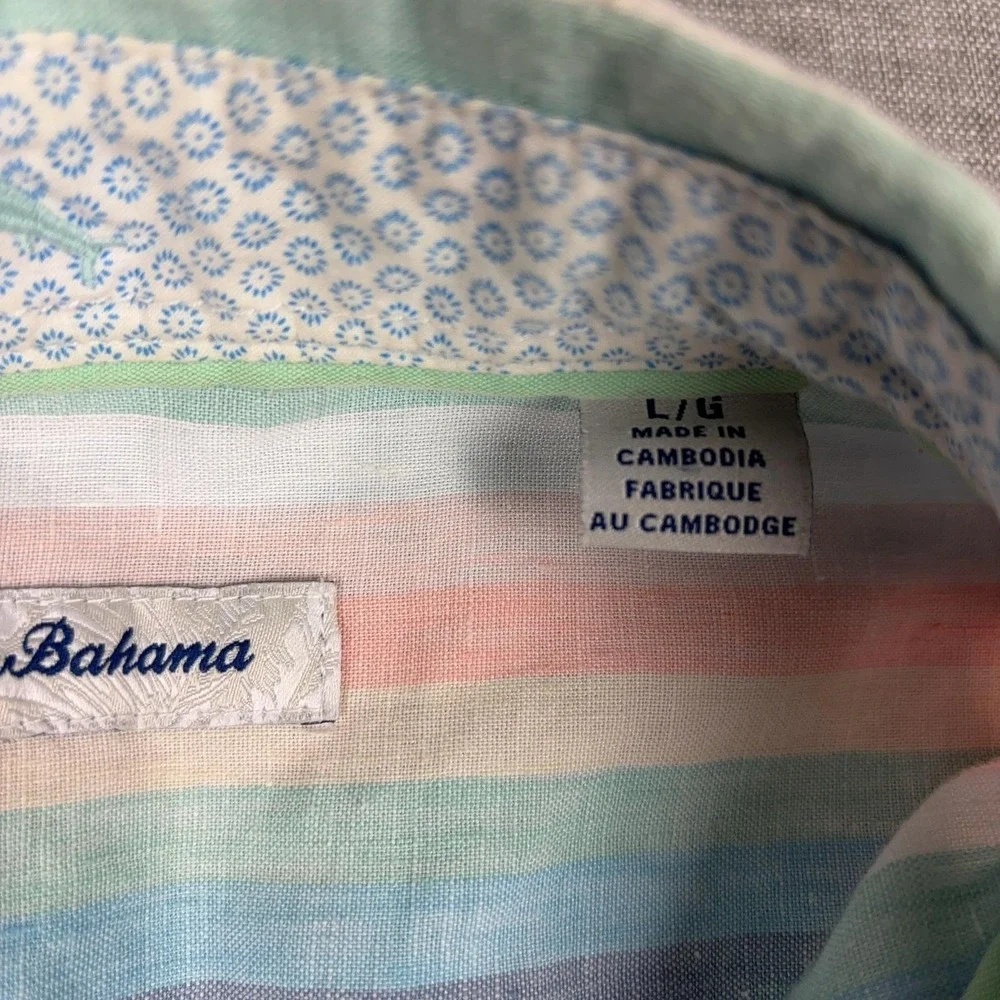 Tommy Bahama Shirt Mens Large Multicolor Striped Long Sleeve Linen Button Up